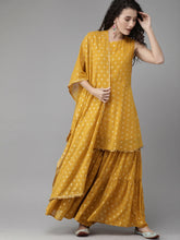 Women's Mustard & Gold-Toned Printed Kurti with Sharara & Dupatta-AHKUSH-Combo-261